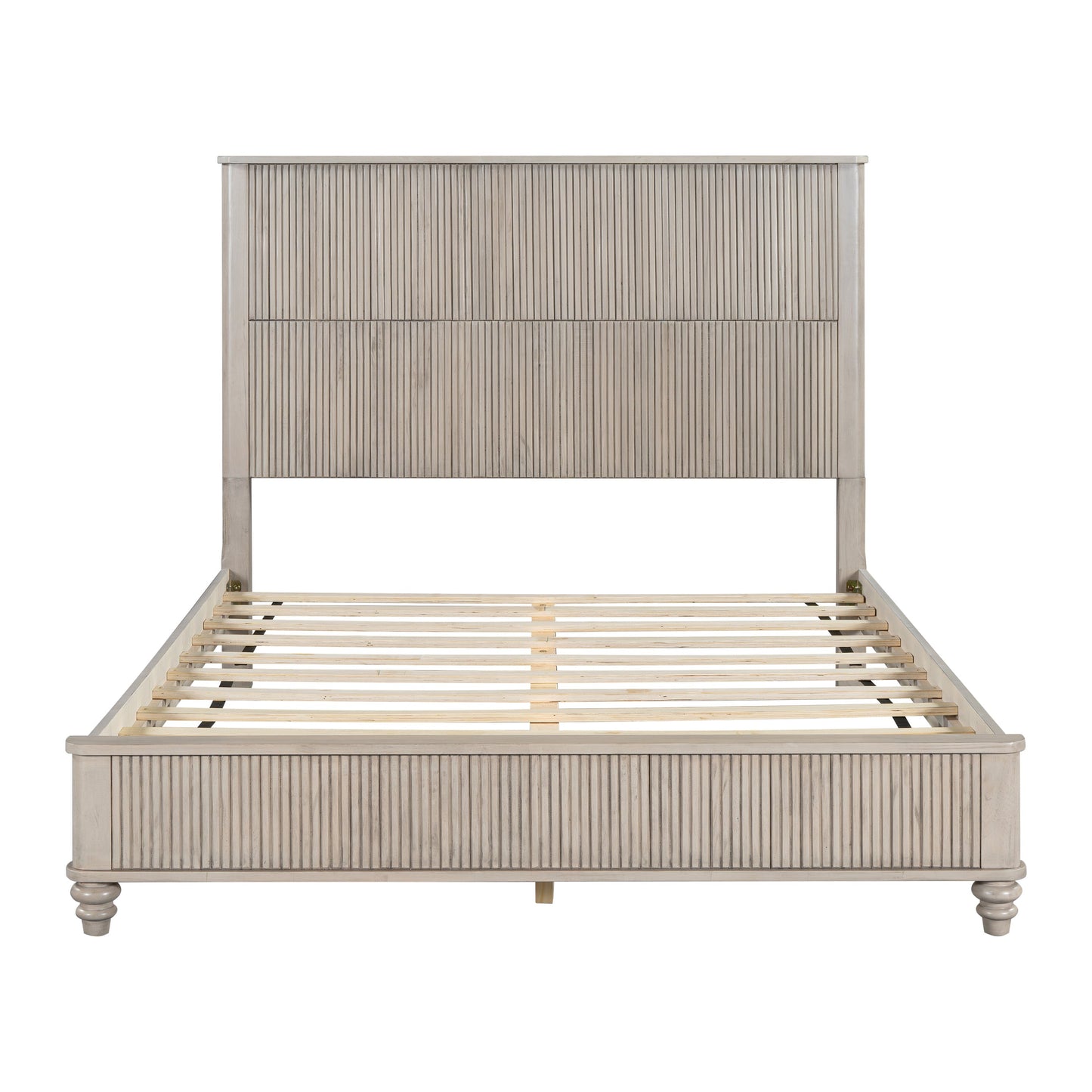Solid Wood Queen Platform Bed Frame with Tall Headboard