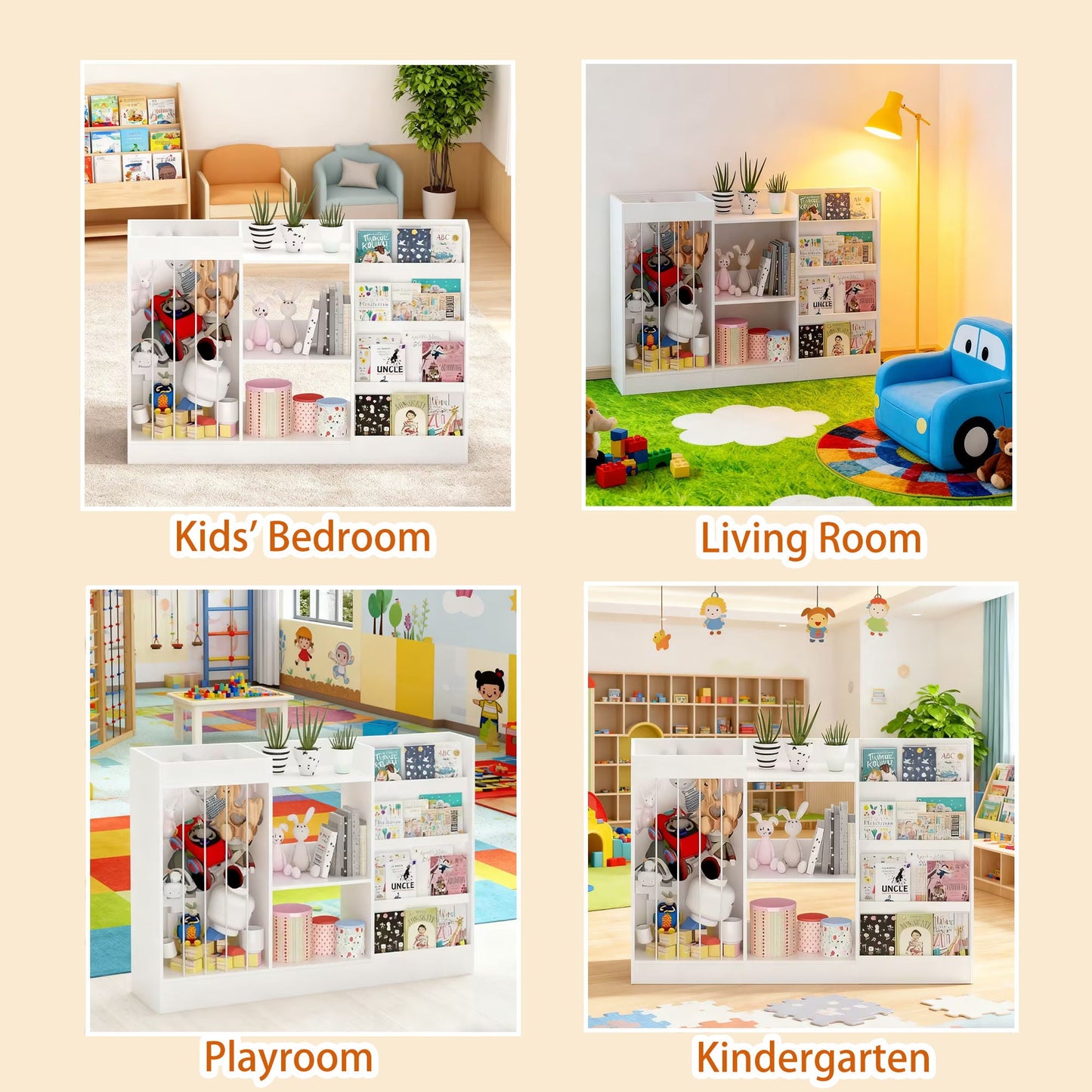 Bookshelf And Toy Storage, 3 Tier Montessori Bookcase With Stuffed Animal Organizer - White
