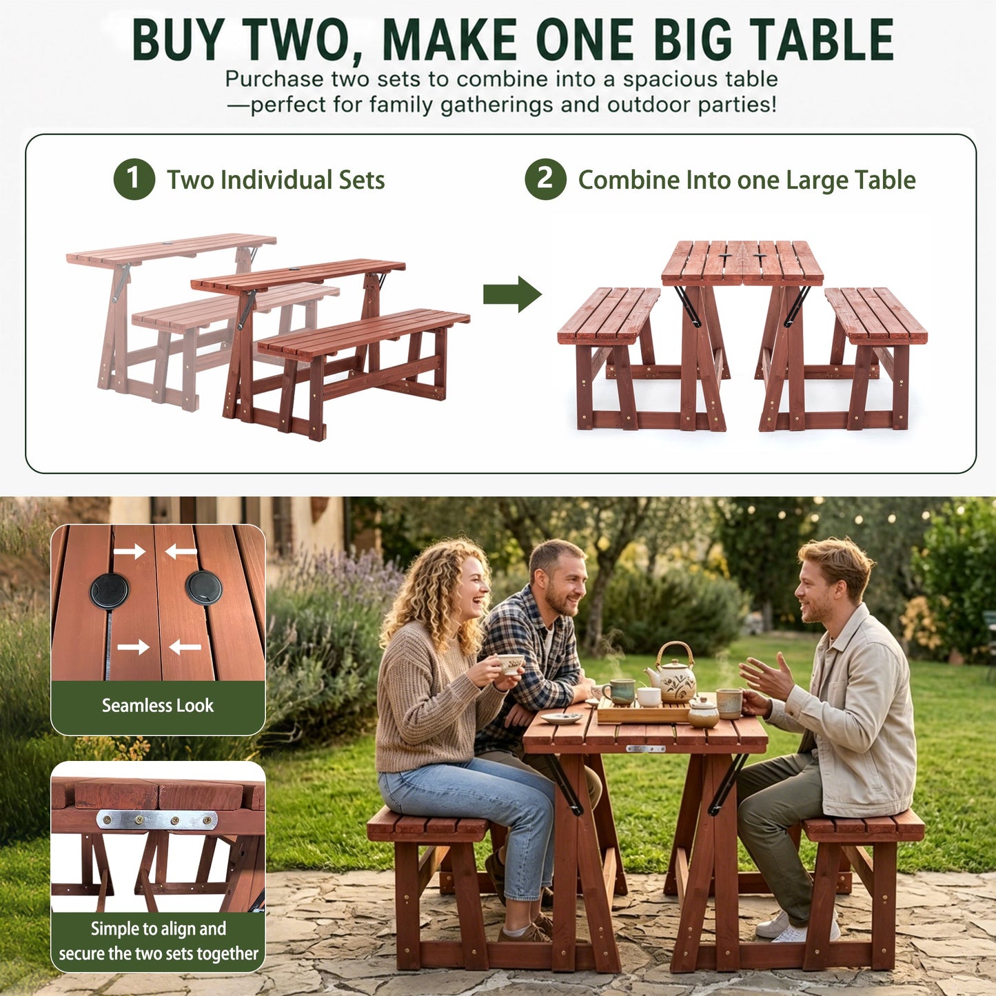 2-in-1 Convertible Bench Picnic Table