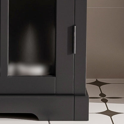 Modern Bathroom Vanity With Ceramic Sink, Tempered Blurred Glass Doors