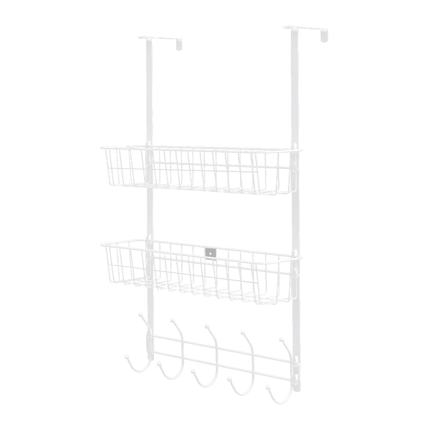 Over The Door Hooks Organizer Door Towel Rack Hanger 5 Hooks with 2 Metal Baskets for Bathroom Bedroom Kitchen Storage Shelf