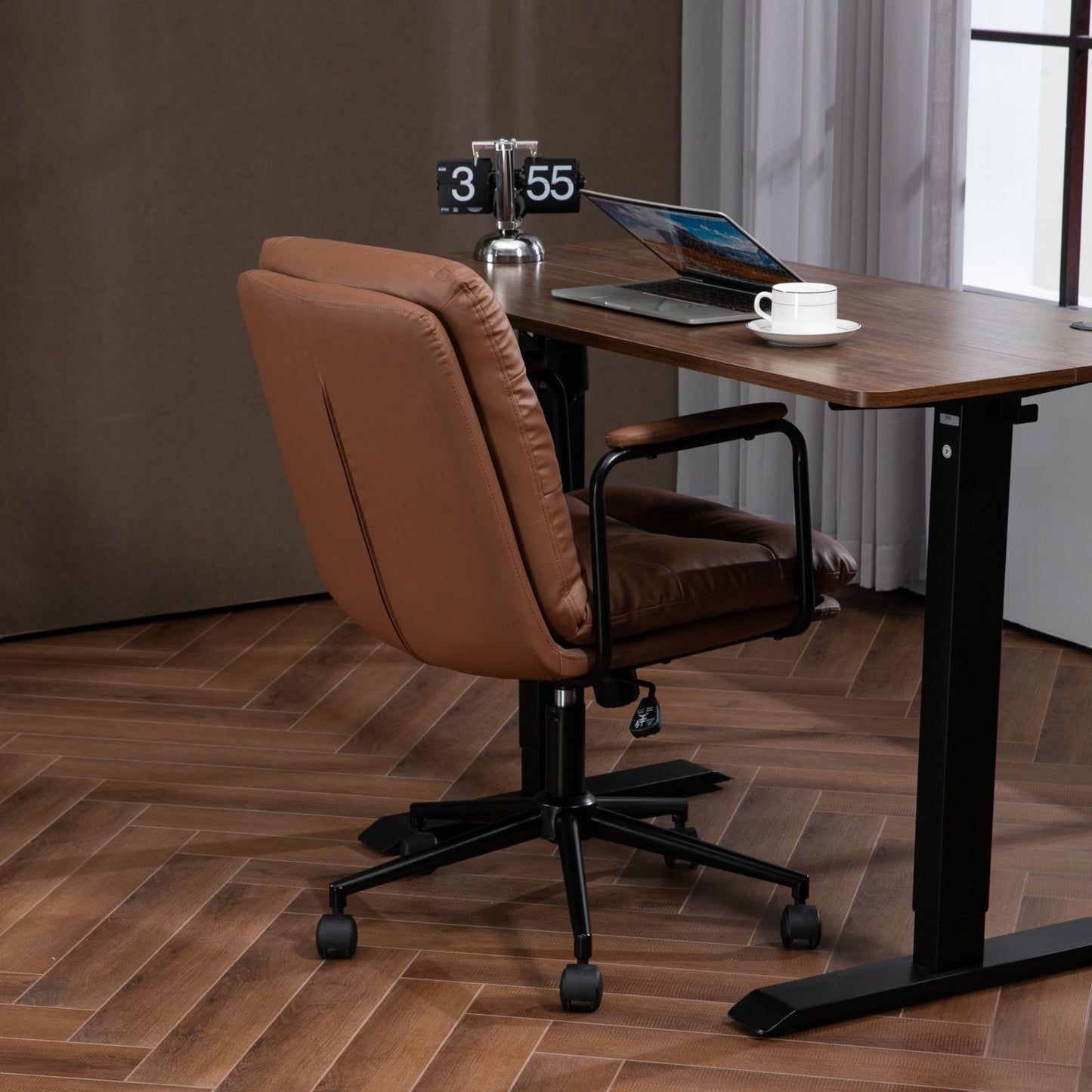 Office Chair, Mid Back Home Office Desk Task Chair With Wheels And Arms Ergonomic Computer Rolling Swivel Chair With Padded Armrest