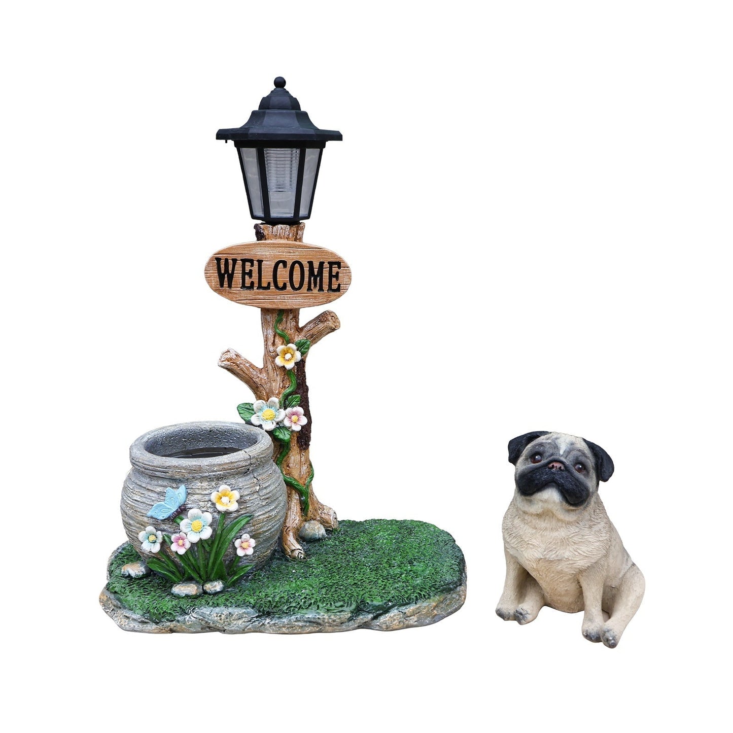 Sitting Pug Dog Planter Statue