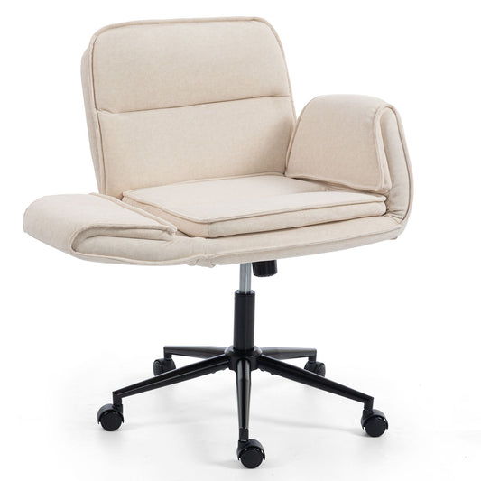Criss Cross Swivel Desk Chair With Adjustable Armrests & Wheels For Home Office
