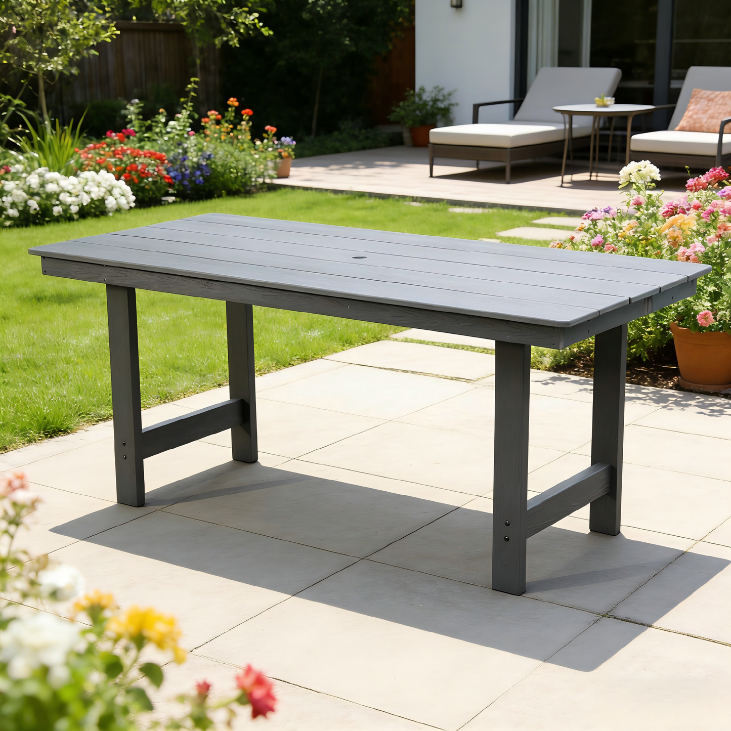 HDPE Patio Dining Family Table with Umbrella Hole