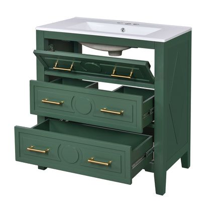 Retro Bathroom Vanity With Sink Combo, Free Standing Single Set With 3 Drawers