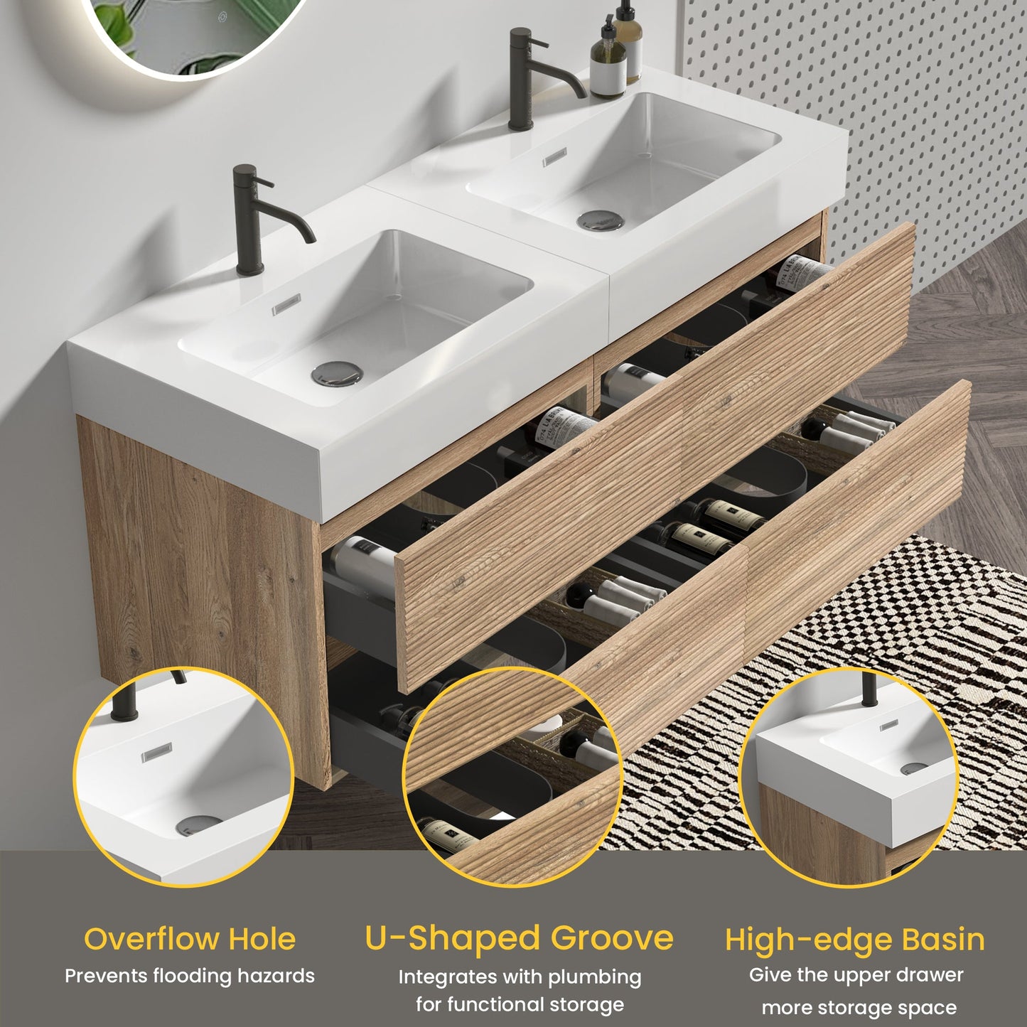 Grace 60" Bathroom Vanity with Double Drawers