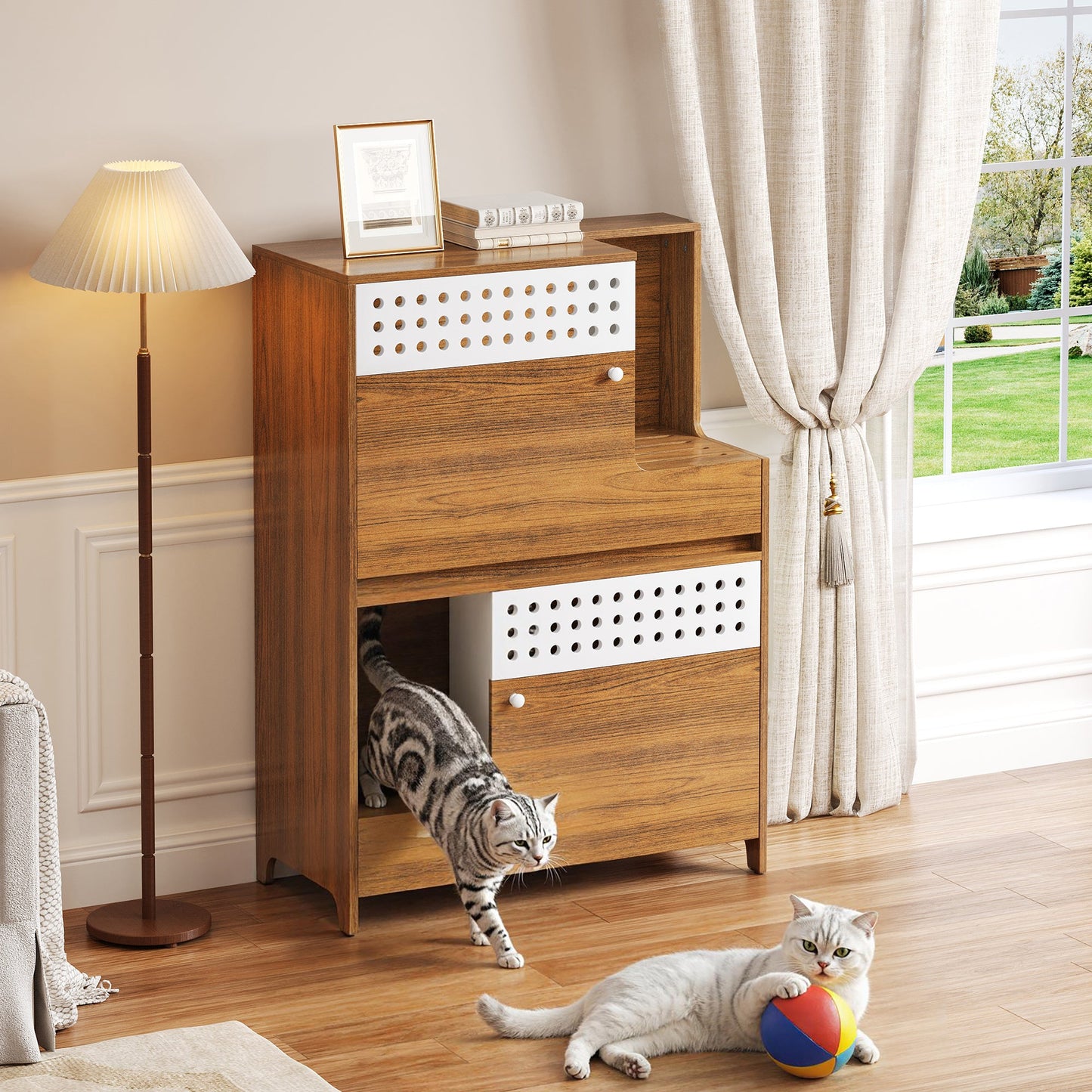 Modern 2-in-1 Cat Furniture, Litter Box Enclosure Side Table