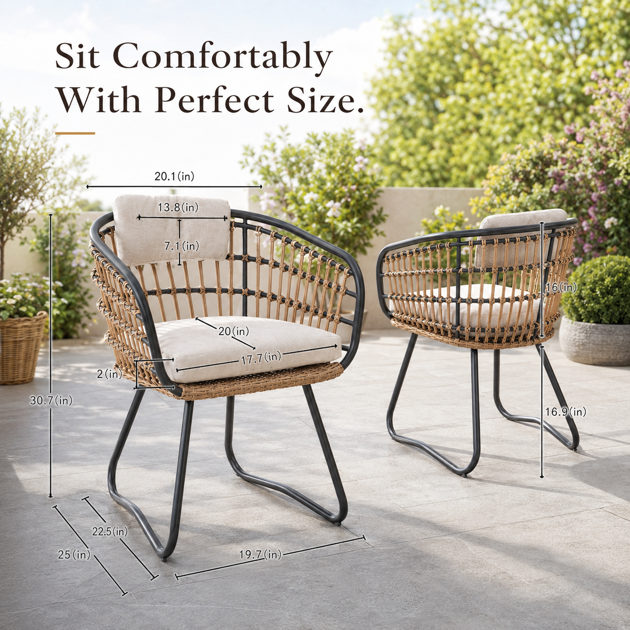 Outdoor Wicker Dining Chairs Set of 2 with Cushions