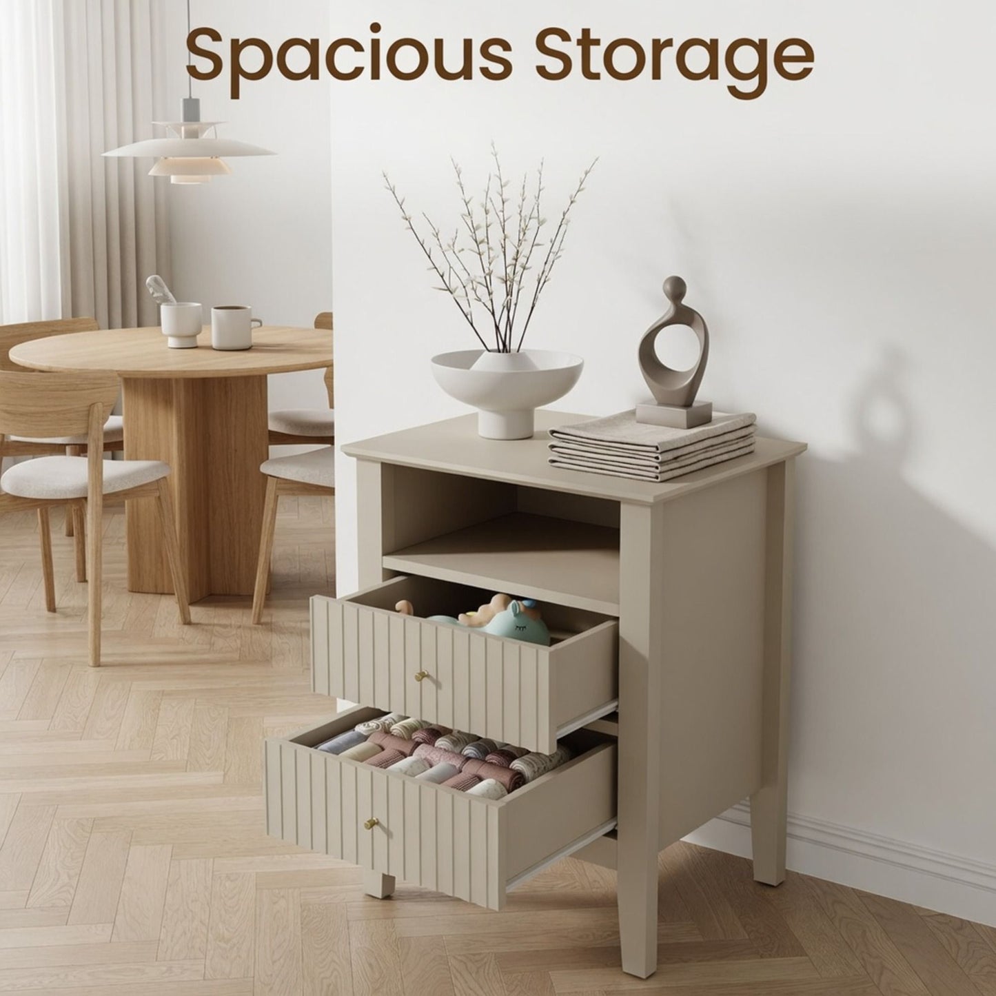 Fluted Nightstand With 2 Drawers