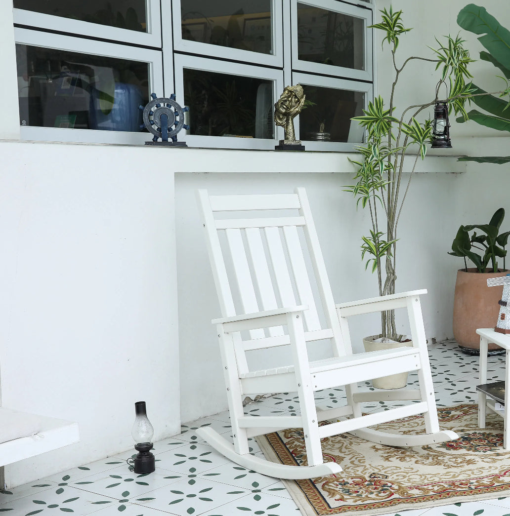 Oversized Rocking Chair with Wood-Texture Outdoor Design