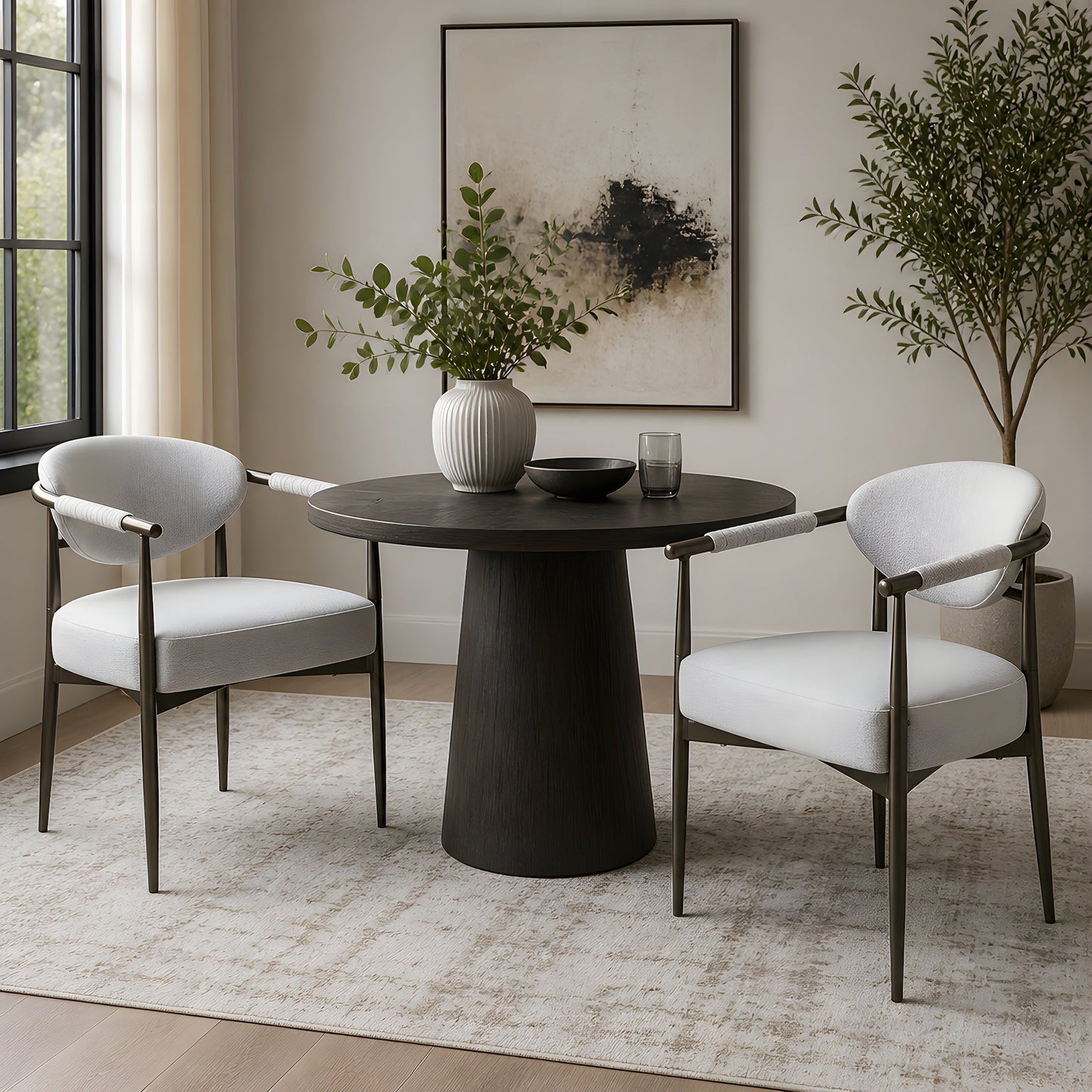 Modern Dining Chairs Set of 2 with Bronze Iron Frame