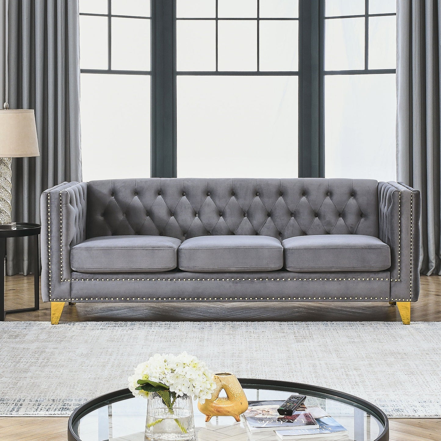 Upholstered Couch Sofa With Button Tufting For Living Room