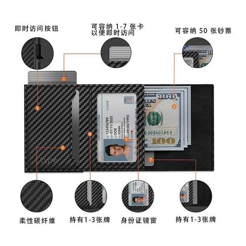 Multi-function Cardholder Carbon-fiber Mens Wallet