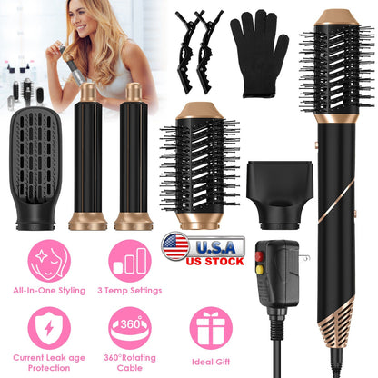 5 In 1 Hot Air Styler Straightener Curler Dryer Automatic Wrap Styler Hair Dryer Brush Set with 3 Temp Settings ALCI Plug Glove Cable Tie 2 Alligator