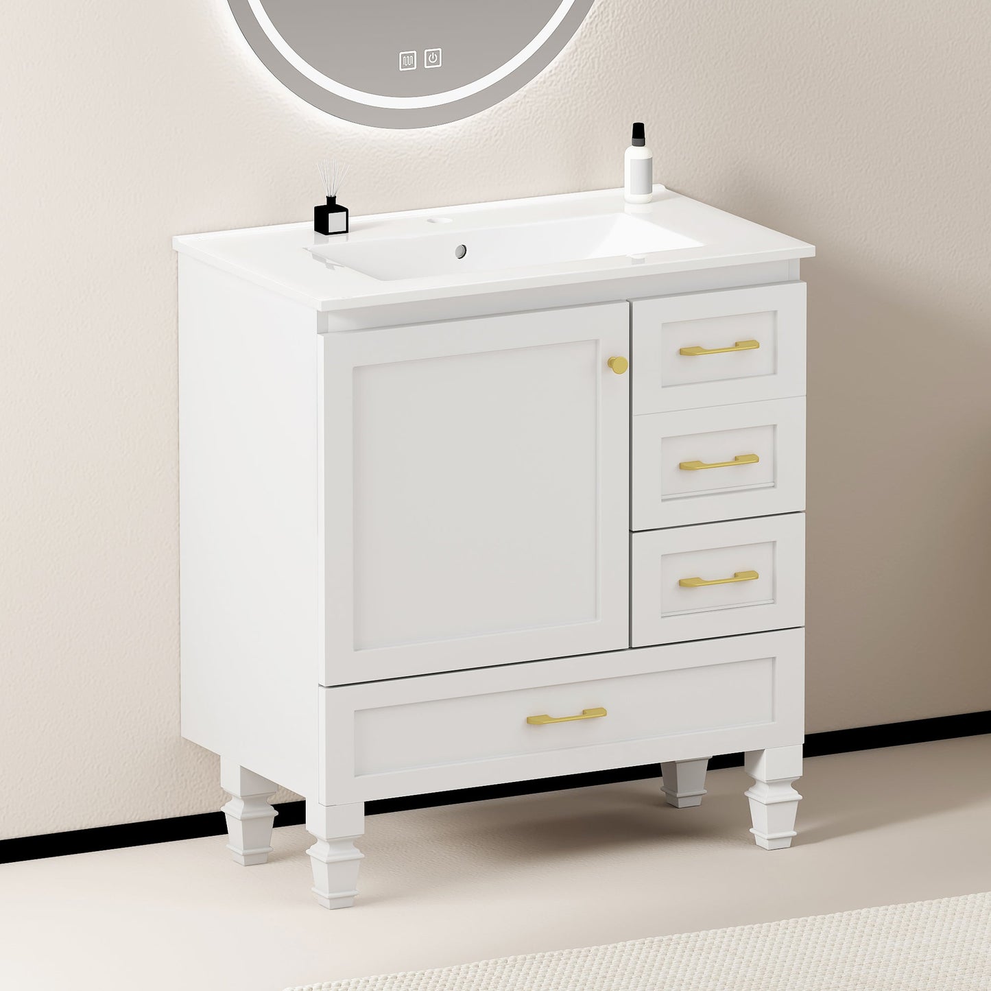 30" White Bathroom Vanity with Abundant Storage