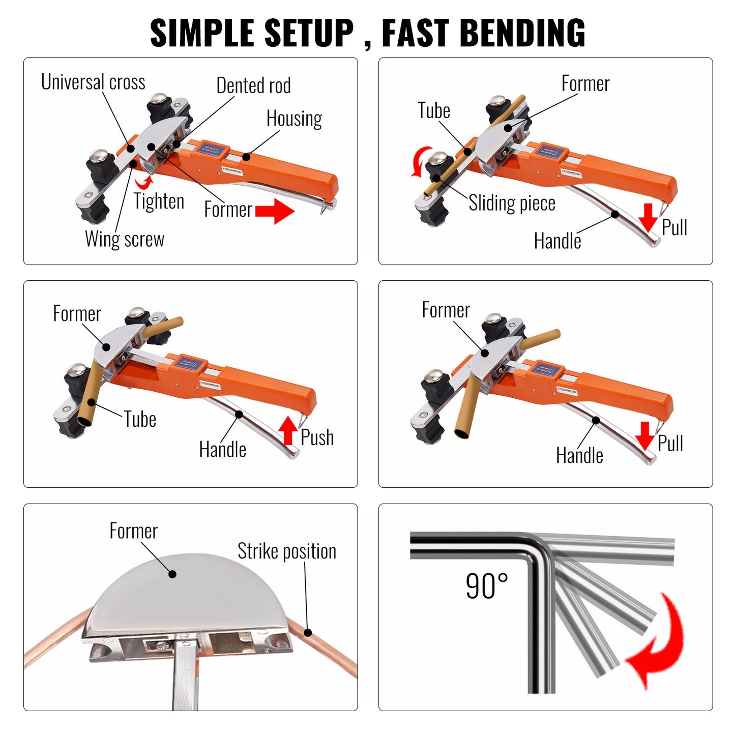 Pipe Tube Bender, 1/4"-7/8" O.D. Ratcheting Tubing Bender
