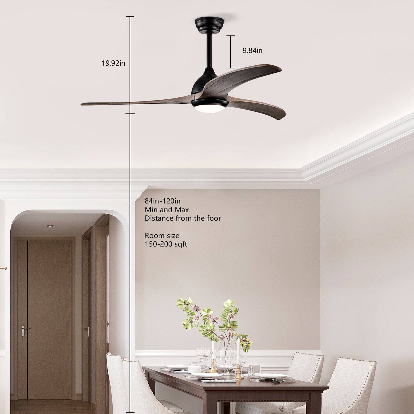 52" Solid Wood Blades Ceiling Fan with Light and Remote Control