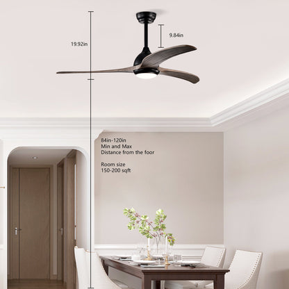 52" Solid Wood Blades Ceiling Fan with Light and Remote Control