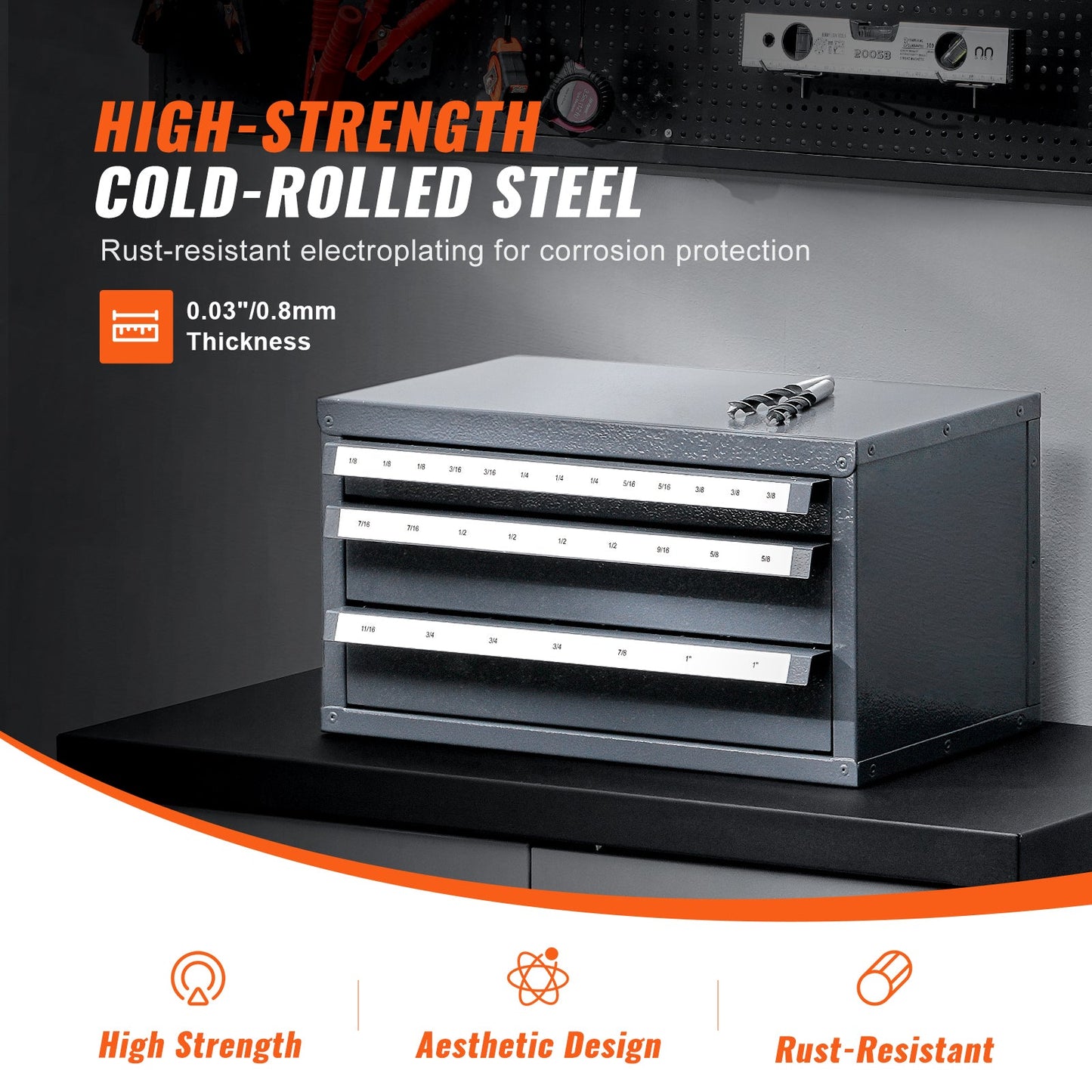 End Mill Dispenser Cabinet, Three-Drawer Organizer for End Mill Storage