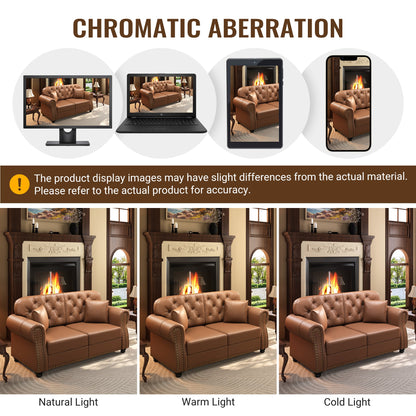63" Upholstered Faux Leather Sofa with Nailhead Trim