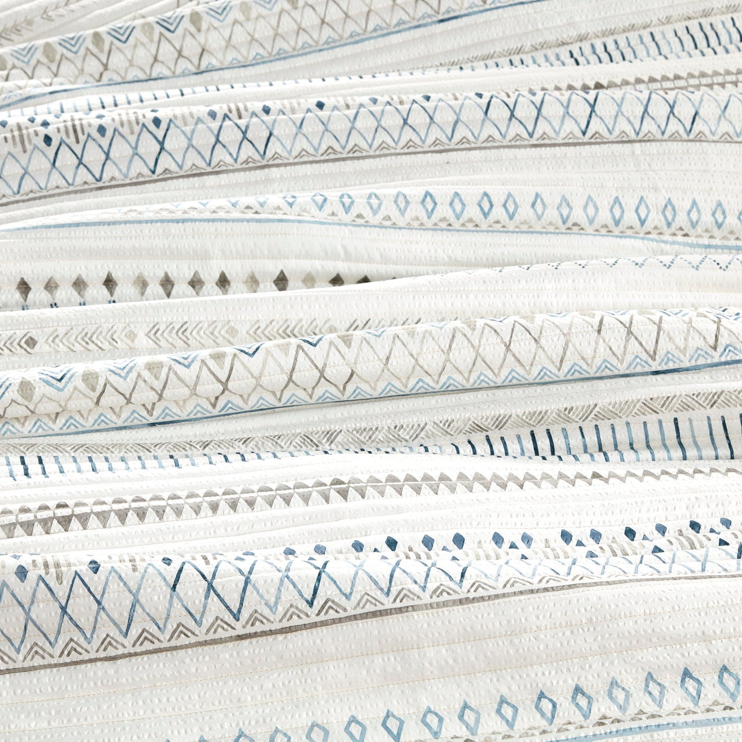 3 Piece Seersucker Quilt Set Taupe Blue King Cal King