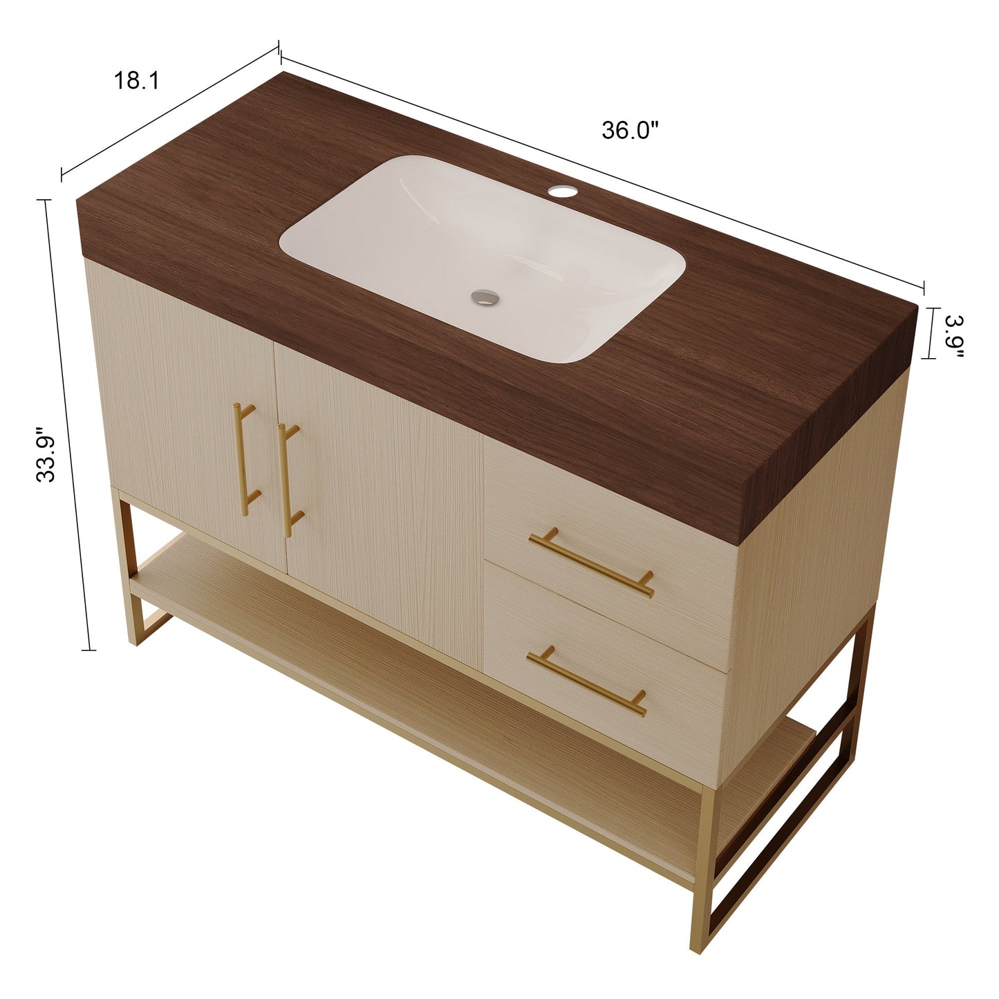 36" Modern Free-Standing Bathroom Vanity with Seamless Ceramic Sink & Sintered Stone Top