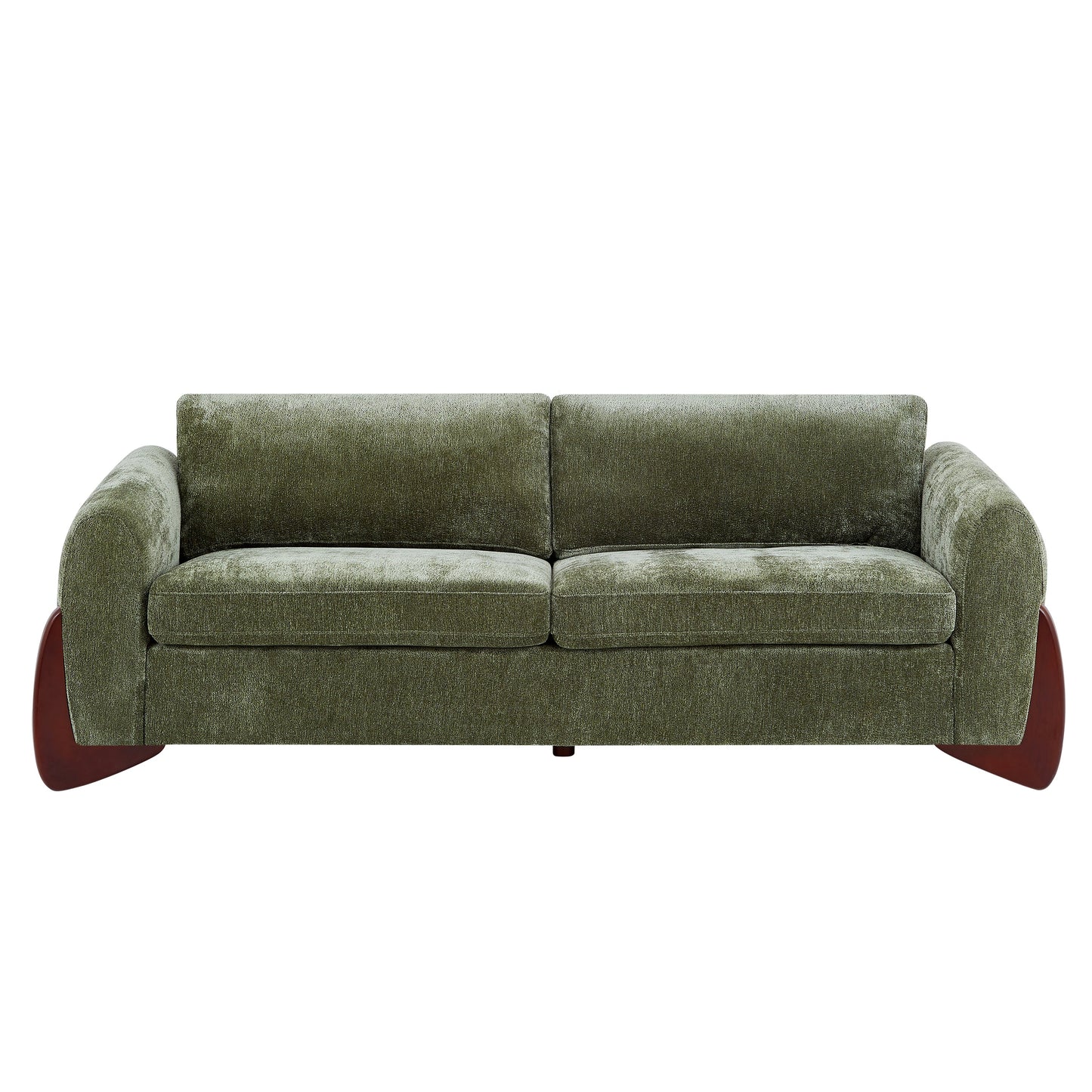 89"L Chenille Sofa with Wooden Legs – Olive