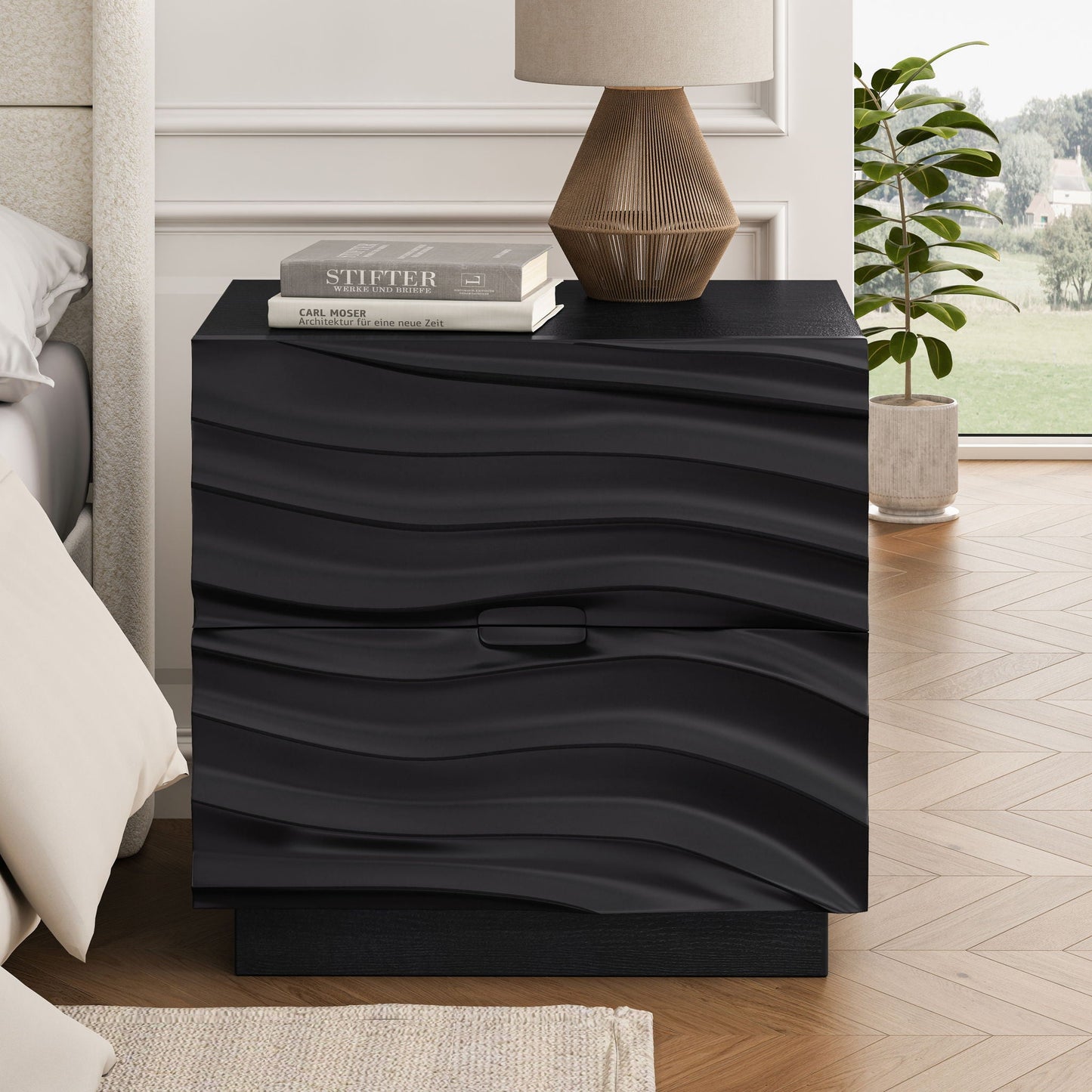Nightstands, Bedside Table With 2 Drawers (Set of 2) - Black