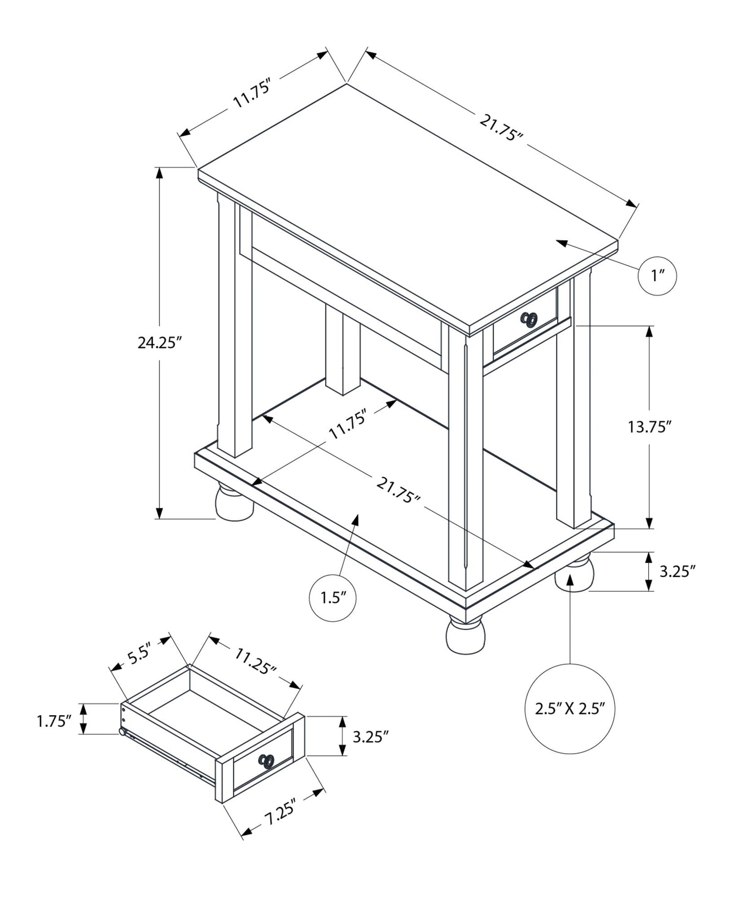 Accent End Table with Storage Drawer in Espresso Finish