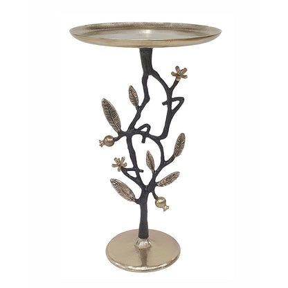 13.8x13.8x24 Black and Gold Aluminum Side Table with Pomegranate Design