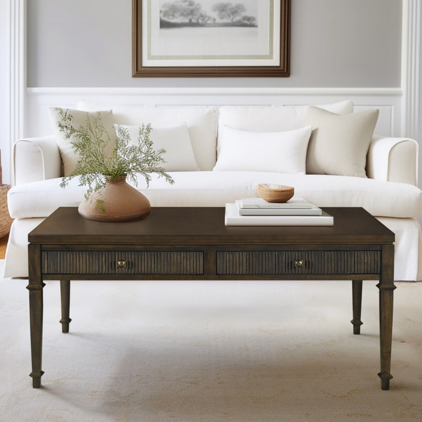 Fluted 2 Drawer Coffee Table - Brown