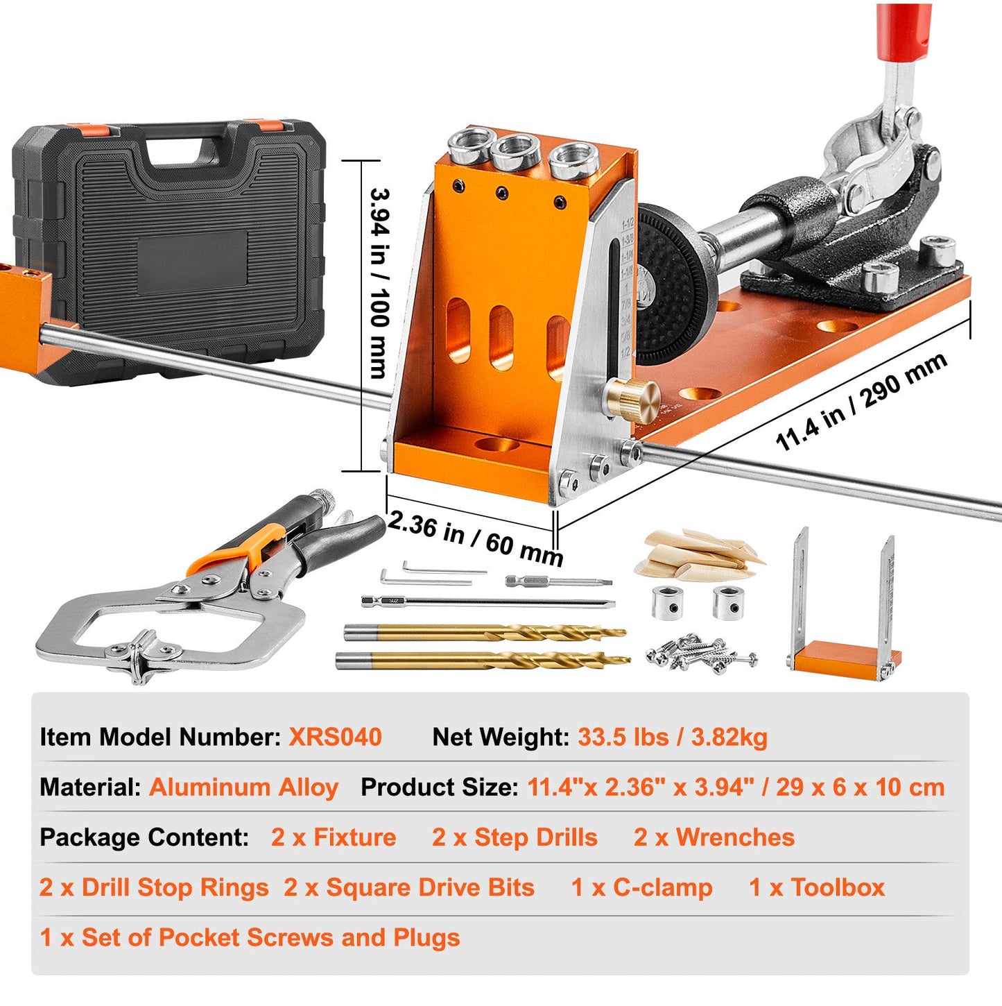 Pocket Hole Jig Kit, 34 Pcs with Adjustable Depth and C-Clamp