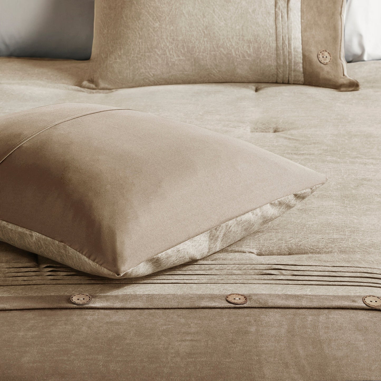 7 Piece Faux Suede Comforter Set Tan King