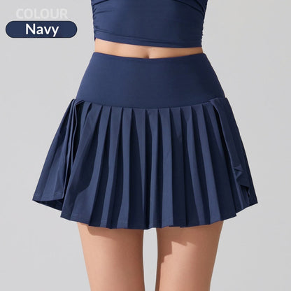 New Pleated Sports Skirt High Waist Lined Pocket Anti-running Badminton Skirt Built-in Yoga Running Tennis Skirt