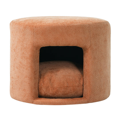 Orange Pet Friendly Ottoman with Removable Pet Cushion and Hidden Pet Nook