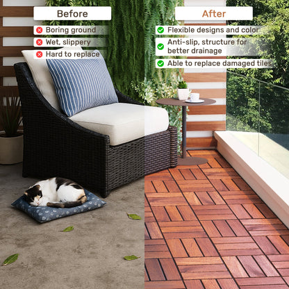 Acacia Wood Interlocking Deck Tiles - Checker Pattern