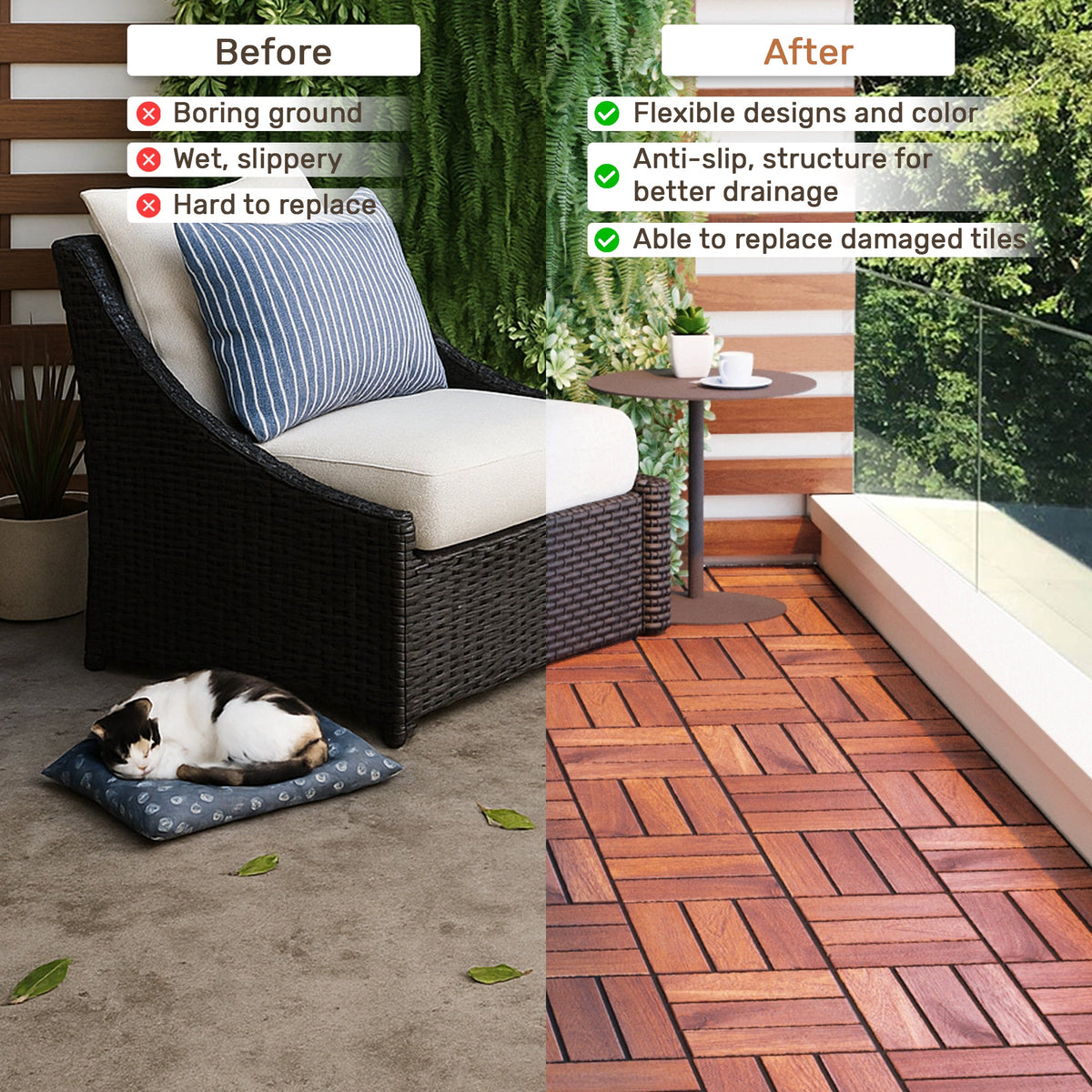 Acacia Wood Interlocking Deck Tiles - Checker Pattern