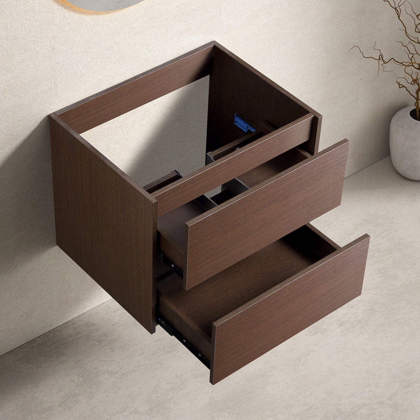 Bathroom Vanity With Basin Wall Hang Storage - Brown / Brown / White