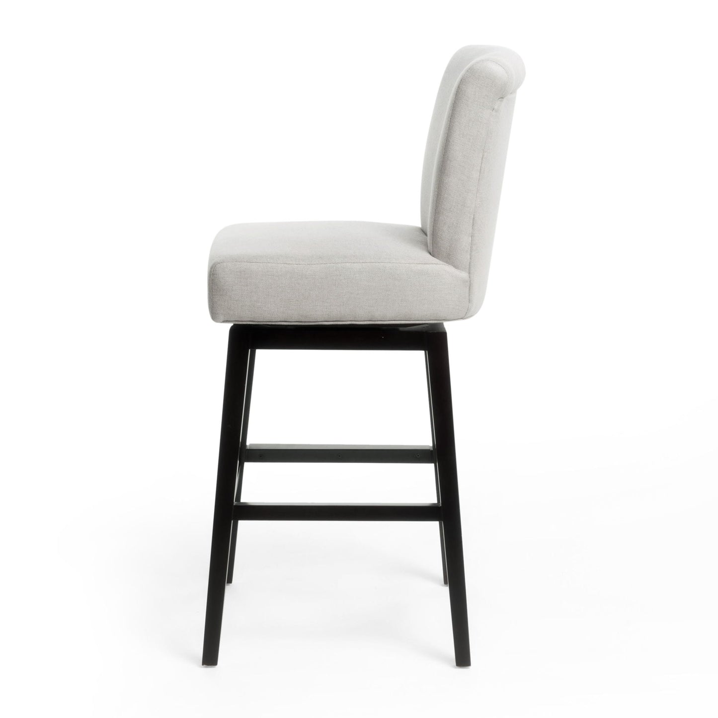 Quicksilvered Upholstered Swivel Counter Stool With Wood Legs - Beige