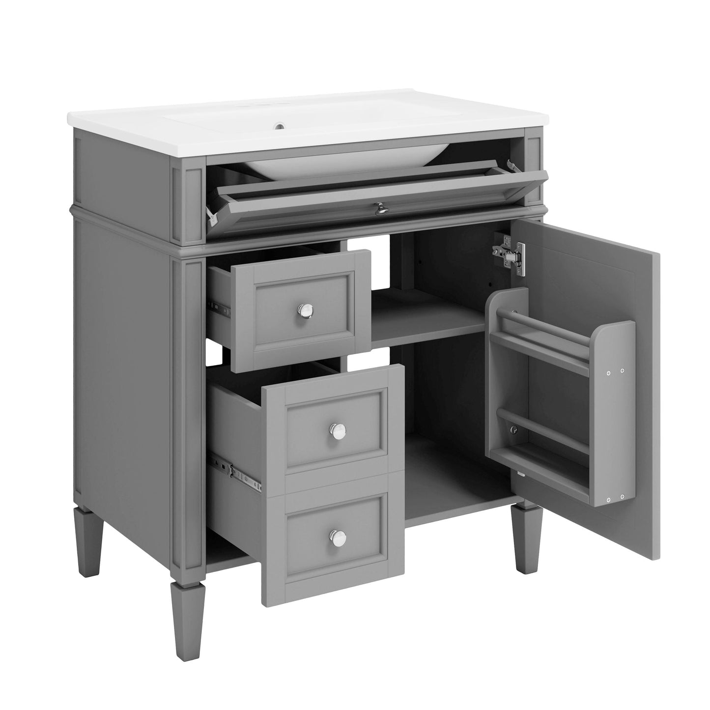 Bathroom Vanity With Medicine Cabinet, Royal Mirror Cabinet, Modern Bathroom Storage Cabinet With 2 Soft Closing Doors And 4 Drawers