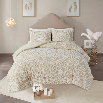 King/Cal King 3 Piece Tufted Cotton Duvet Cover Set