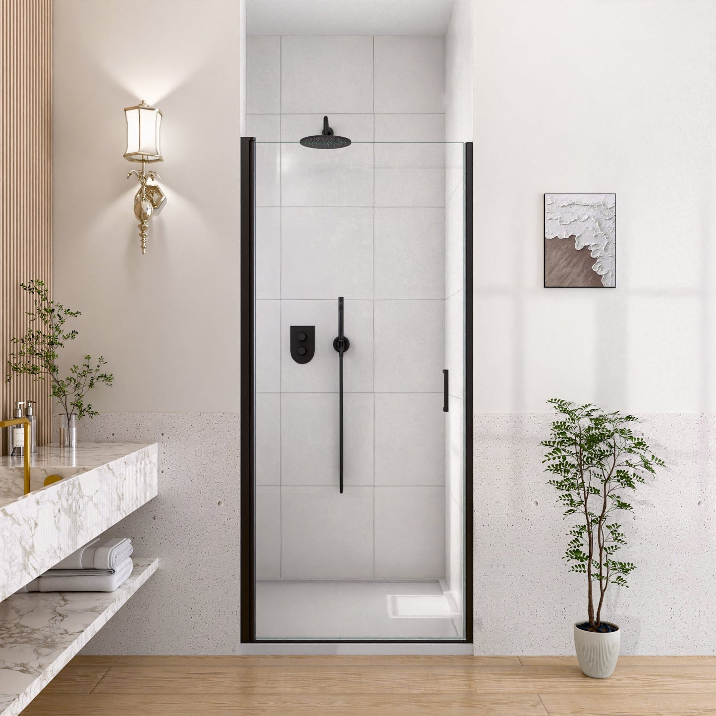 32" W x 72" H Semi-Frameless Circular Pivot Shower Door in Matte