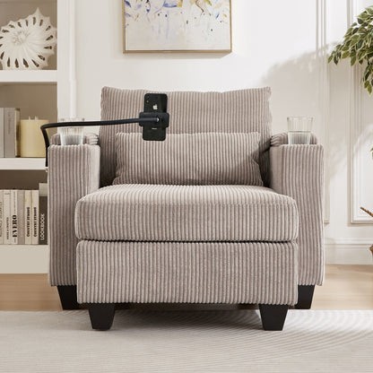 Convertible Chaise Lounge Sofa Chair With USB Ports, Cup Holders, Phone Holder And Storage