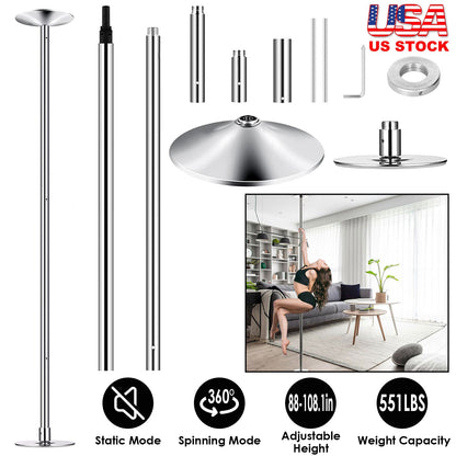 Dance Pole 45mm Spinning Static Dancing Pole with 88-108.1in Adjustable Height 551LBS Weight Capacity for Fitness Exercise Party Home Club Gy