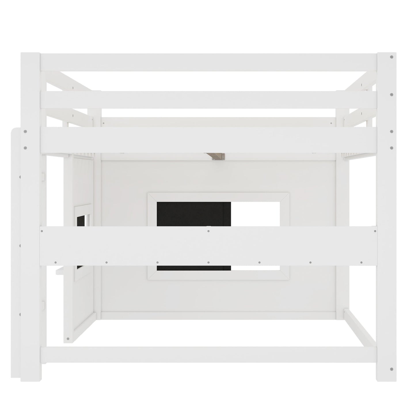 Full Size Loft Bed With Sliding Chalkboard & Bookshelf