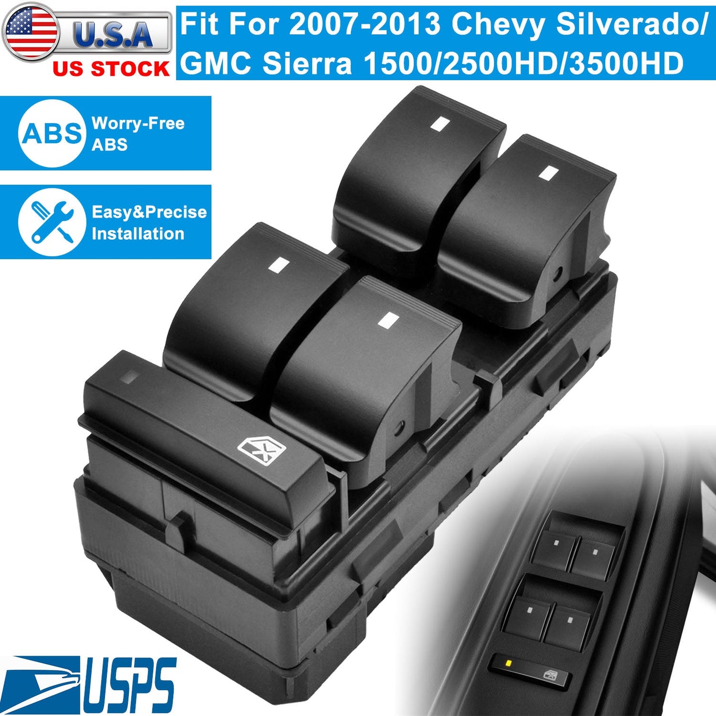 Electric Master Power Window Switch Driver Side Fit for 2007-2013 Chevy Silverado GMC Sierra 1500 2500HD 3500HD 20945129 25789692