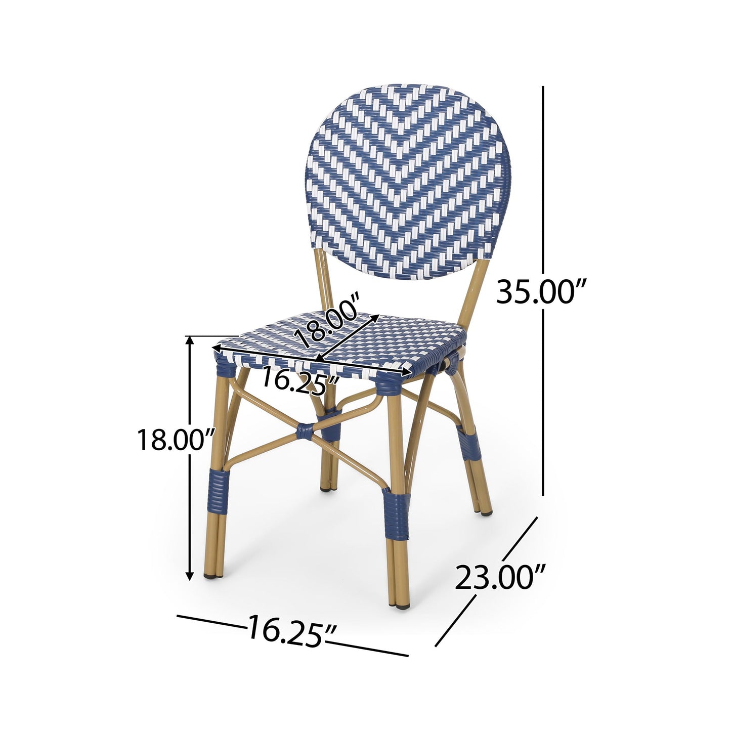 Outdoor Rattan and Aluminum French Armless Bistro Chairs Set - Navy Blue