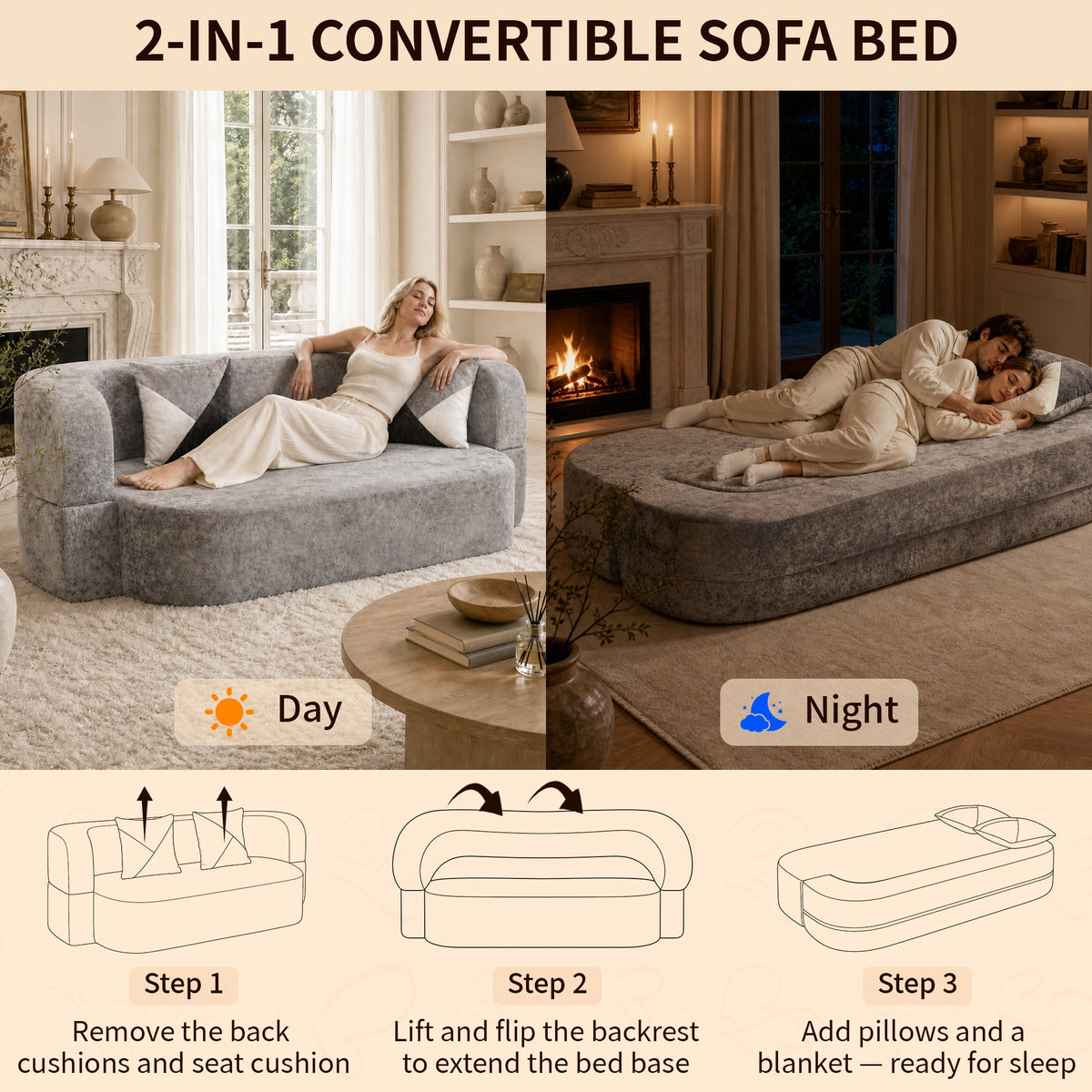 Eggshell Sofa Bed - Convertible Boneless Couch
