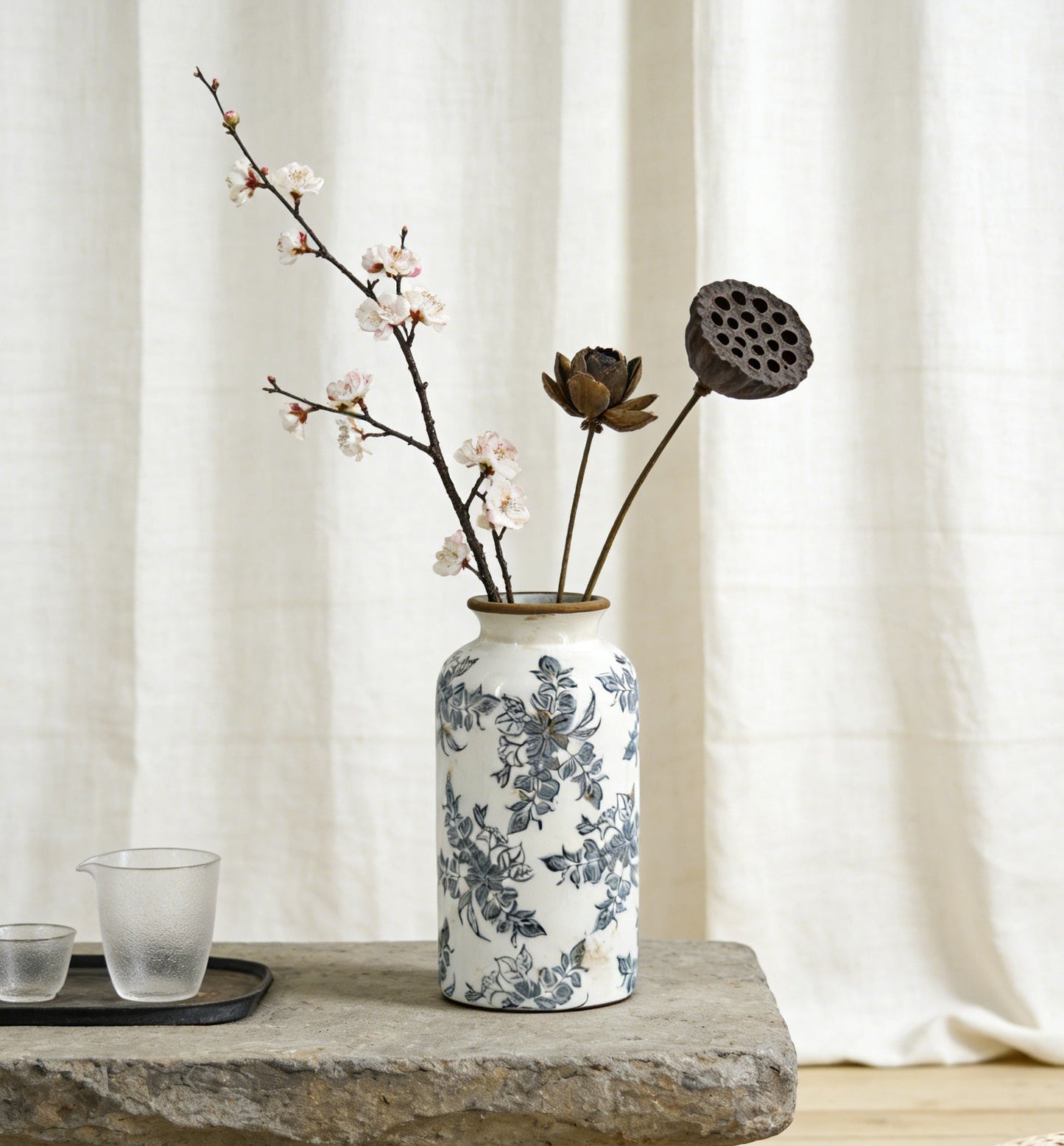5.3x5.3x10.2" Flower Vase with Floral Pattern